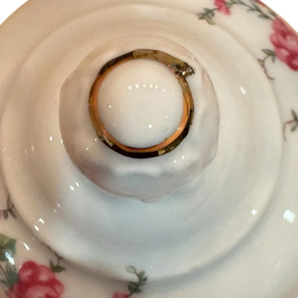 WAWEL POLAND Vintage China Teapot - Rose Floral Gold Trim Mid Century